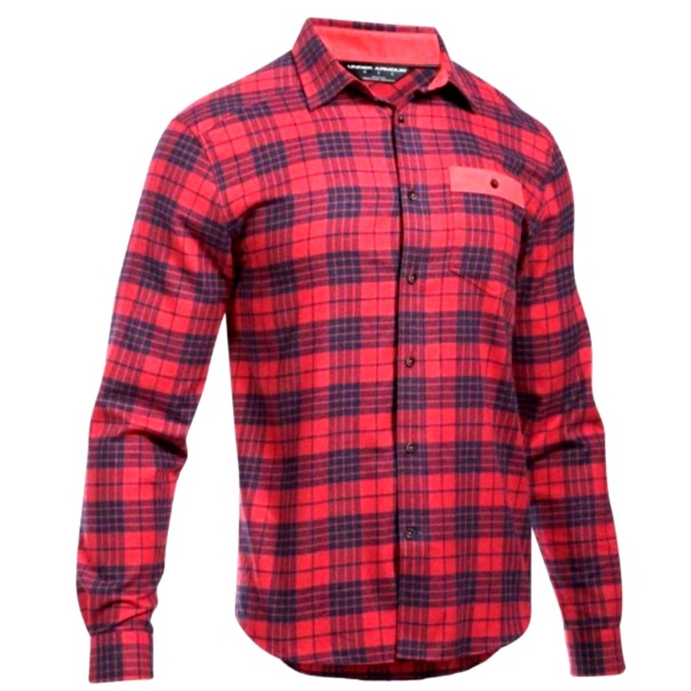 Under Armour Tradesman Lightweight Red & Black  Flannel Plaid Button Up Size M